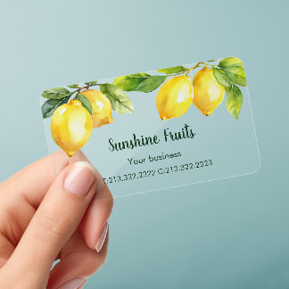 Watercolor lemons yellow green fruit clear business cards