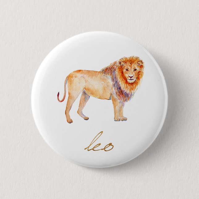 Watercolor Leo Lion Button (Front)