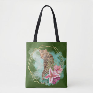 Watercolor Leopard and Tropical Frame Tote Bag