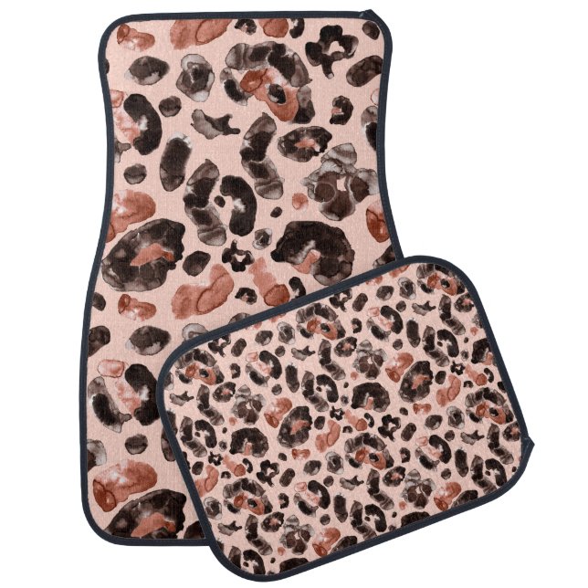 Watercolor leopard animal print pattern car floor mat (Set)