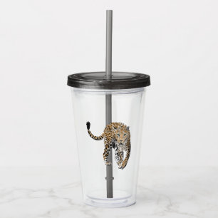 watercolor leopard jungle cat painted animal green acrylic tumbler