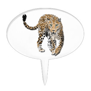 watercolor leopard jungle cat painted animal green cake topper