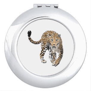 watercolor leopard jungle cat painted animal green compact mirror