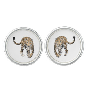 watercolor leopard jungle cat painted animal green cufflinks