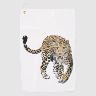 watercolor leopard jungle cat painted animal green golf towel