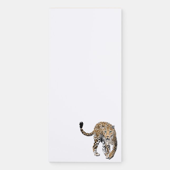 watercolor leopard jungle cat painted animal green magnetic notepad (Front)