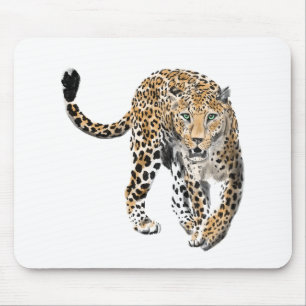 watercolor leopard jungle cat painted animal green mouse pad