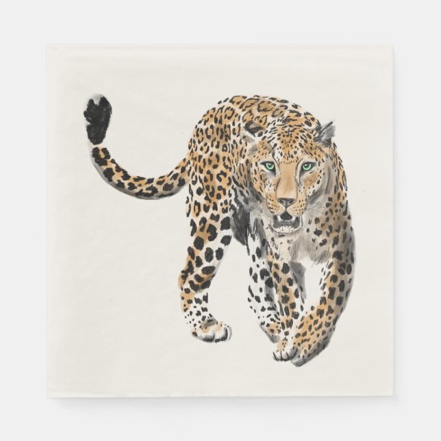 watercolor leopard jungle cat painted animal green napkins (Front)