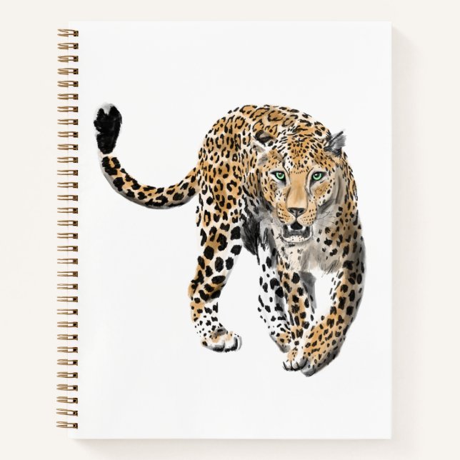 watercolor leopard jungle cat painted animal green notebook (Front)