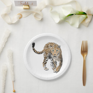 watercolor leopard jungle cat painted animal green paper plates