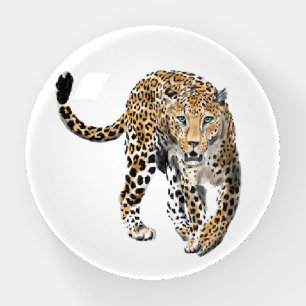watercolor leopard jungle cat painted animal green paperweight
