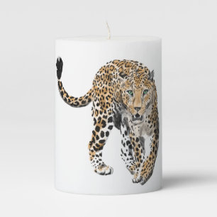 watercolor leopard jungle cat painted animal green pillar candle