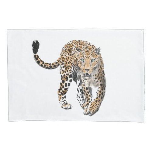 watercolor leopard jungle cat painted animal green pillow case