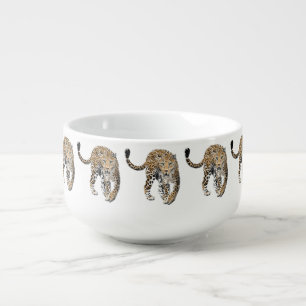 watercolor leopard jungle cat painted animal green soup mug