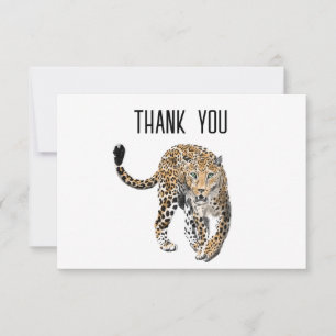 watercolor leopard jungle cat painted animal green thank you card