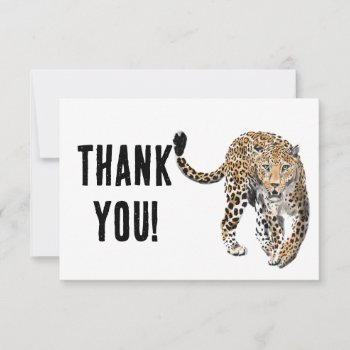 Watercolor Leopard Jungle Cat Painted Animal Green Thank You Card by CharmedPix at Zazzle