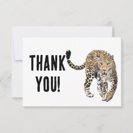 Watercolor Leopard Jungle Cat Painted Animal Green Thank You Card