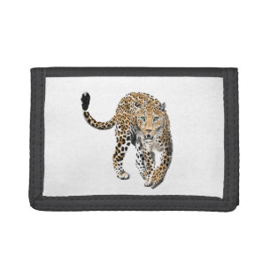 watercolor leopard jungle cat painted animal green tri-fold wallet