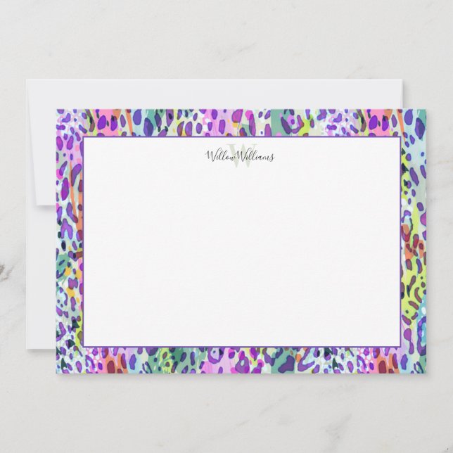 Watercolor Leopard Pattern Custom Monogram & Name Thank You Card (Front)