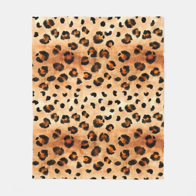 Watercolor Leopard Print: Exotic Fur Texture Fleece Blanket (Front)