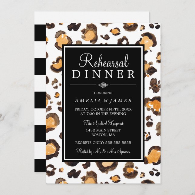 Watercolor Leopard Print | Rehearsal Dinner Invitation (Front/Back)