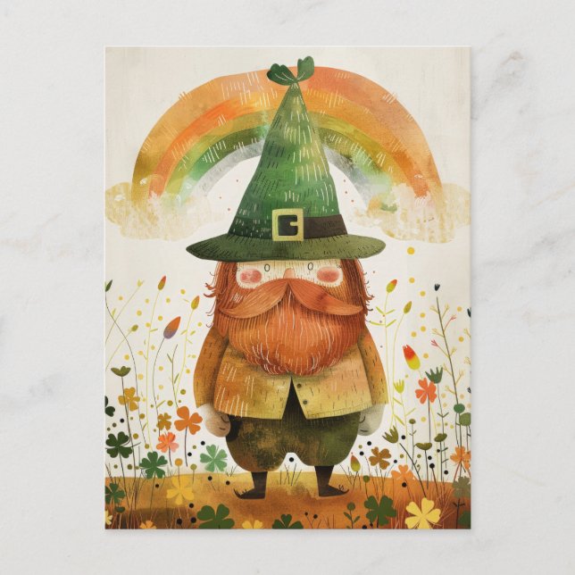 Watercolor Leprechaun Whimsical St. Patrick's Day Postcard (Front)