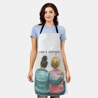 Watercolor Lesbian Couple Personalized Apron