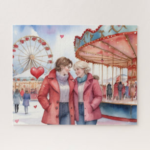 Watercolor Lesbian Valentine Jigsaw Puzzle