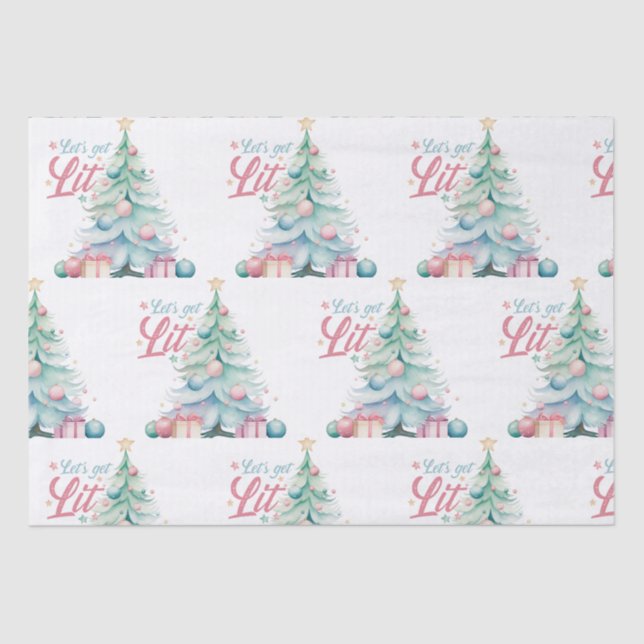 Watercolor Let’s Get Lit Christmas Tree  Tissue Paper (Front)