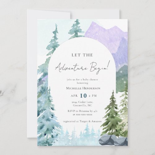 Watercolor Let the Adventure Begin Baby Shower Invitation