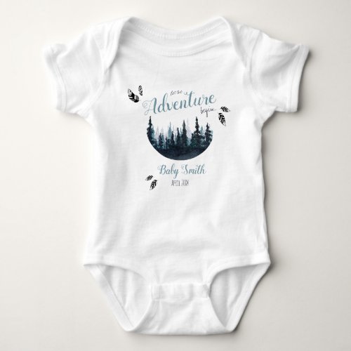 Watercolor Let the Adventure begin custom name Baby Bodysuit