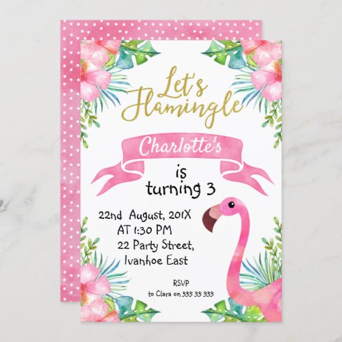 Watercolor Lets Flamingle Birthday Invitation