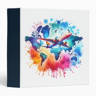 Watercolor Let's travel the world design 3 Ring Binder