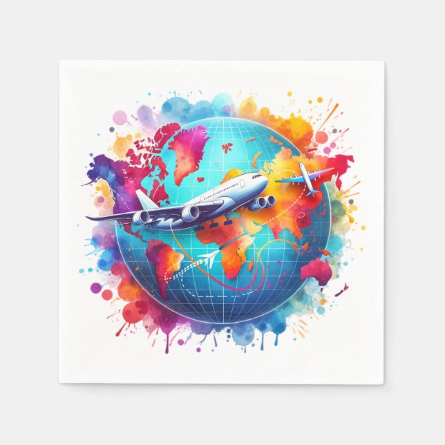 Watercolor Let's travel the world design  Napkins (Front)