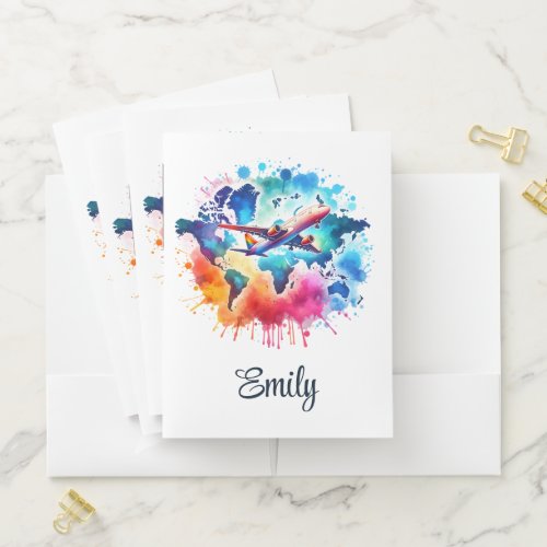 Watercolor Let's travel the world design Pocket Folder Watercolor Let's travel the world design Pocket Folder