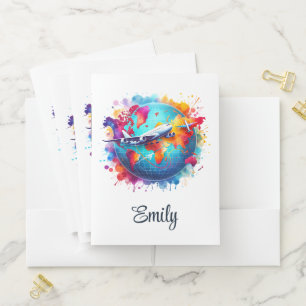 Watercolor Let's travel the world design Pocket Folder