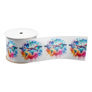Watercolor Let's travel the world design Satin Ribbon