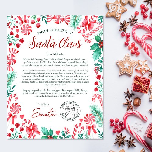 Watercolor Letter From Santa Claus for Kids 
