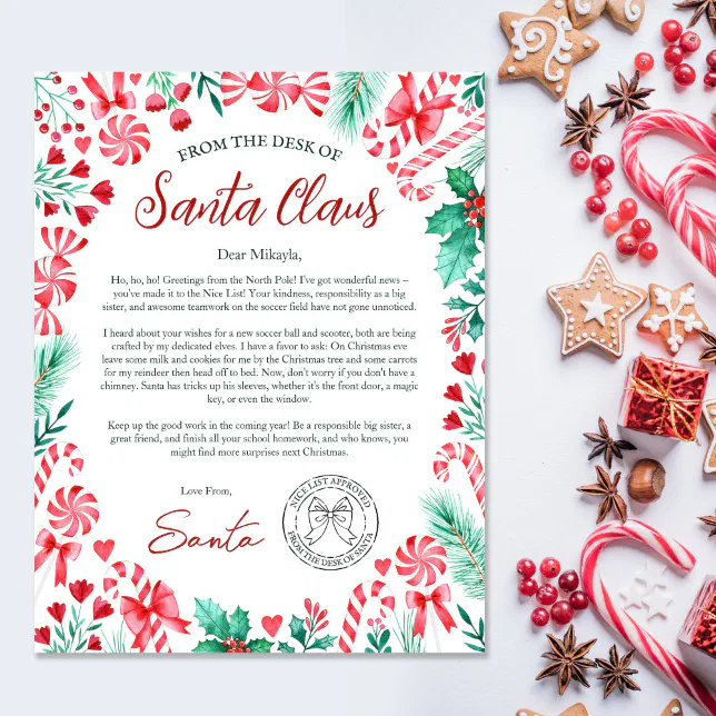 Watercolor Letter From Santa Claus for Kids | Zazzle