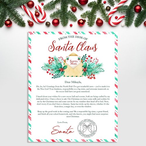 Watercolor Letter From Santa Claus for Kids 