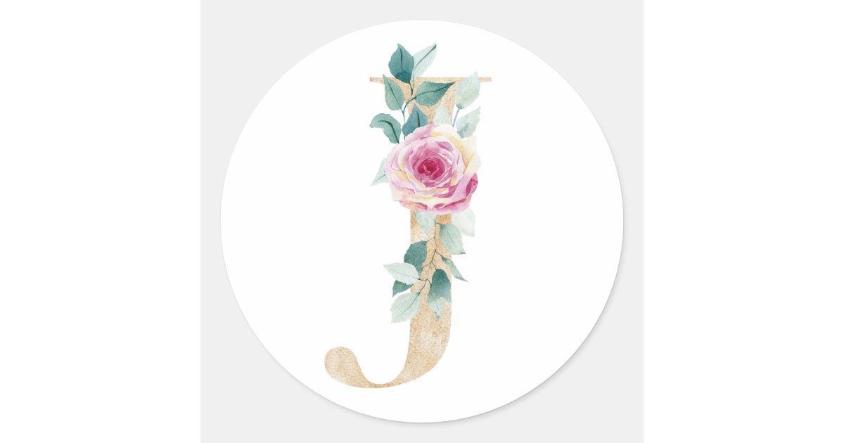 Watercolor letter J with roses Classic Round Sticker | Zazzle