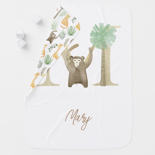 Watercolor letter M with animal Baby Blanket (In Situ)