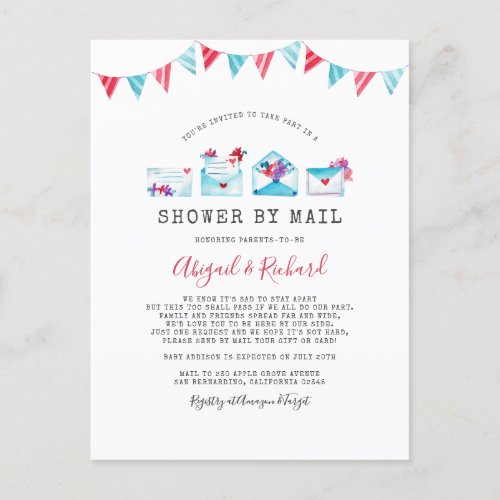 Watercolor Letters Long Distance Shower By Mail Invitation Postcard