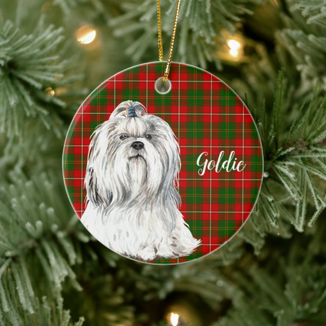 Watercolor Lhasa Apso Ceramic Ornament (Tree)