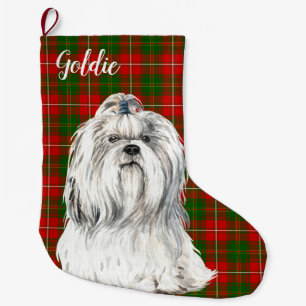 Watercolor Lhasa Apso Dog Personalized Large Christmas Stocking