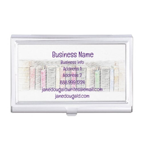 Watercolor Library Old Books Writer Business Card Case