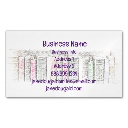 Watercolor Library Old Books Writer Business Card Magnet