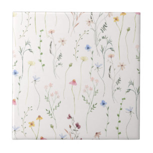 watercolor ligh pink meadow ceramic tile