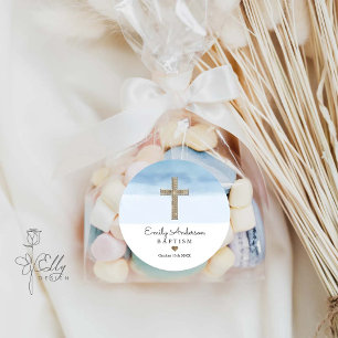 Watercolor Light Blue Boy Baptism Christening Classic Round Sticker