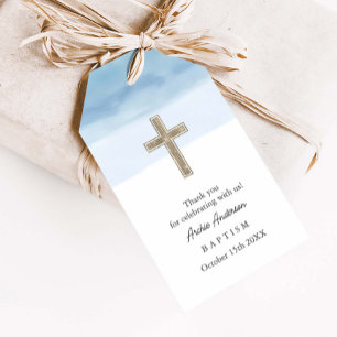 Watercolor Light Blue Boy Baptism Christening Gift Tags